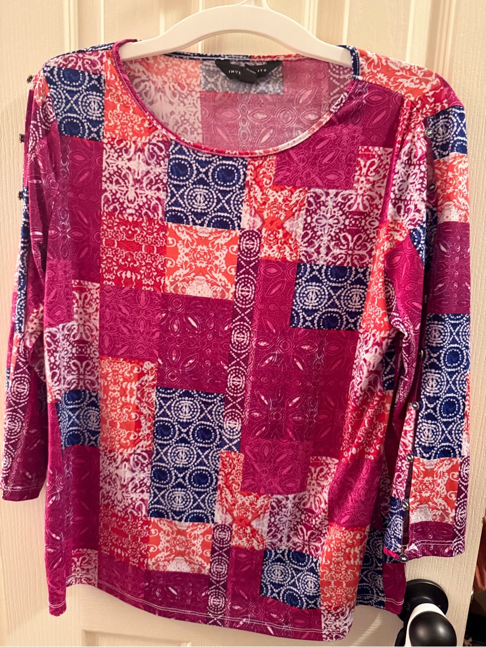 Investments Long Sleeve Patchwork Top - Pink Multi